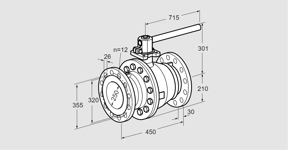 Кран шаровой запорный АКТ 250/200F160G1 DN250