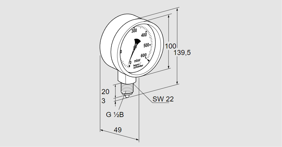 Манометр для измерения среднего давления газа RFM 16RB100