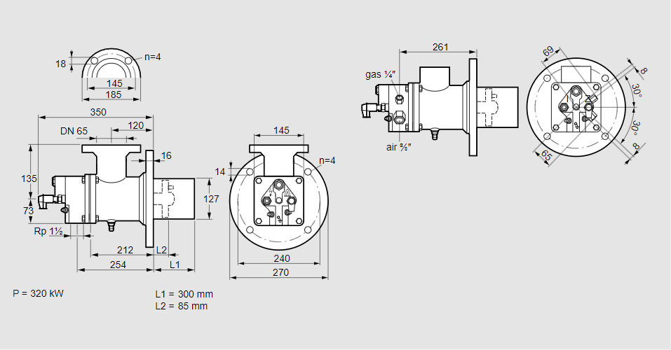 Горелка газовая BIO 125HBL-300/85-(9)EB
