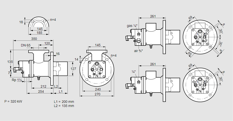 Горелка газовая BIO 125HBL-200/135-(9E)E