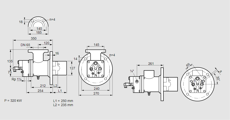 Горелка газовая BIO 125RB-250/235-(15D)E