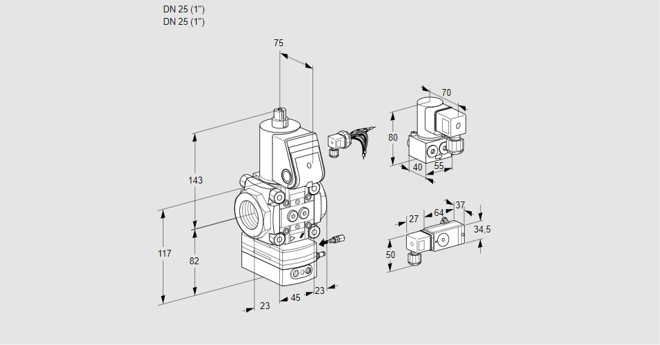 Регулятор соотношения газ/воздух 1:1  с эл.магнитным клапаном VAG 125R/NWAE
