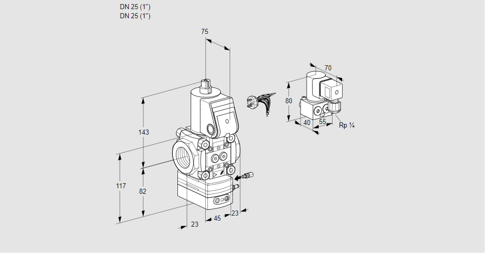 Регулятор соотношения газ/воздух 1:1  с эл.магнитным клапаном VAG 125R/NQAE