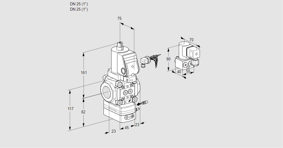 Регулятор соотношения газ/воздух 1:1  с эл.магнитным клапаном VAG 125R/NWSRAE