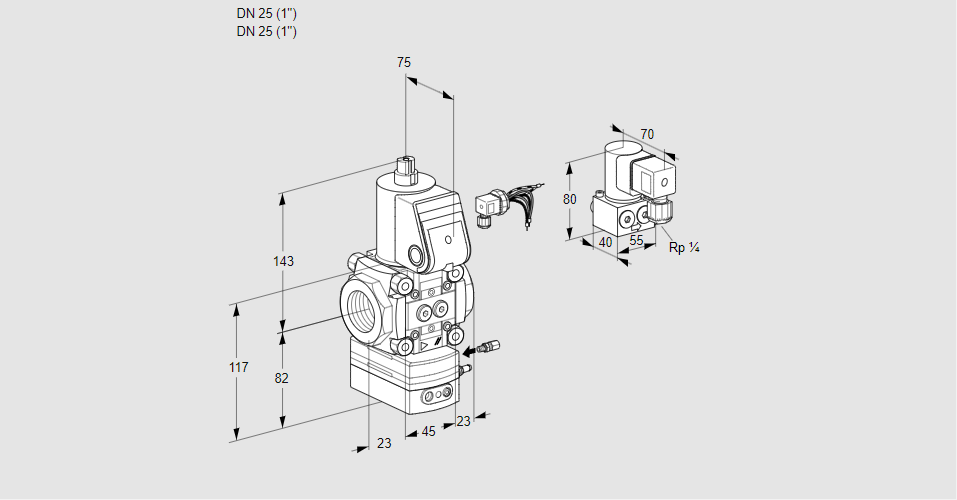 Регулятор соотношения газ/воздух 1:1  с эл.магнитным клапаном VAG 125R/NWAE