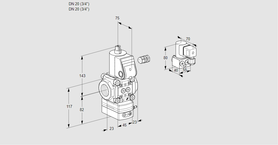 Регулятор соотношения газ/воздух 1:1  с эл.магнитным клапаном VAG 120R/NWAN