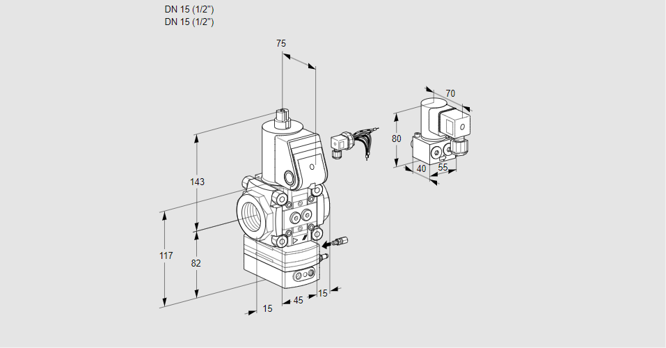 Регулятор соотношения газ/воздух 1:1  с эл.магнитным клапаном VAG 115R/NKBE