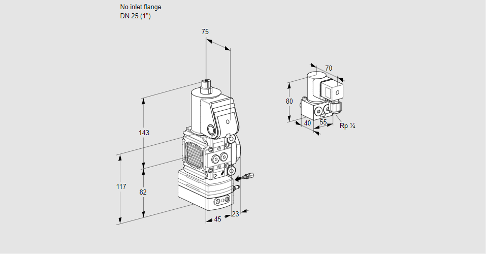 Регулятор соотношения газ/воздух 1:1  с эл.магнитным клапаном VAG 1-/25R/NQAE