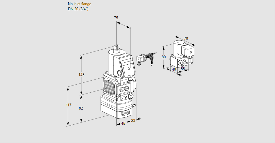 Регулятор соотношения газ/воздух 1:1  с эл.магнитным клапаном VAG 1-/20R/NWAN