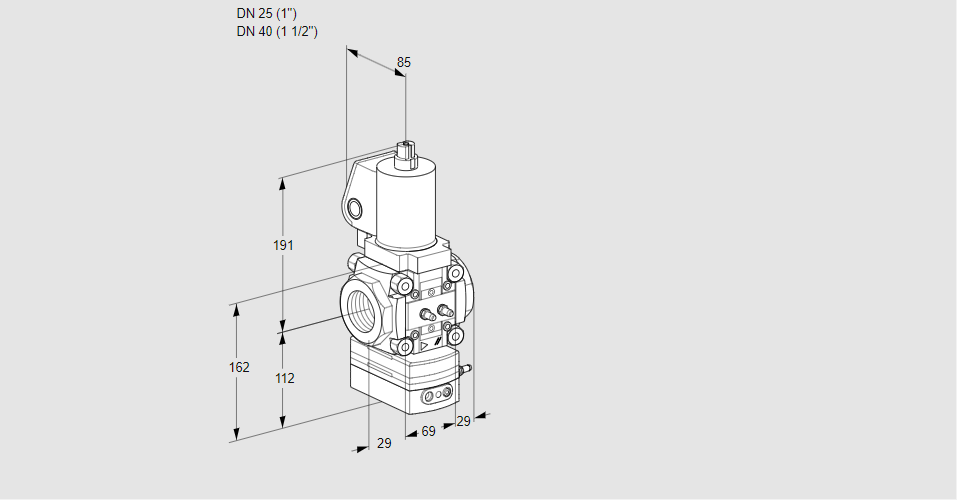 Регулятор соотношения газ/воздух 1:1  с эл.магнитным клапаном VAG 2T25/40N/NQSLAA