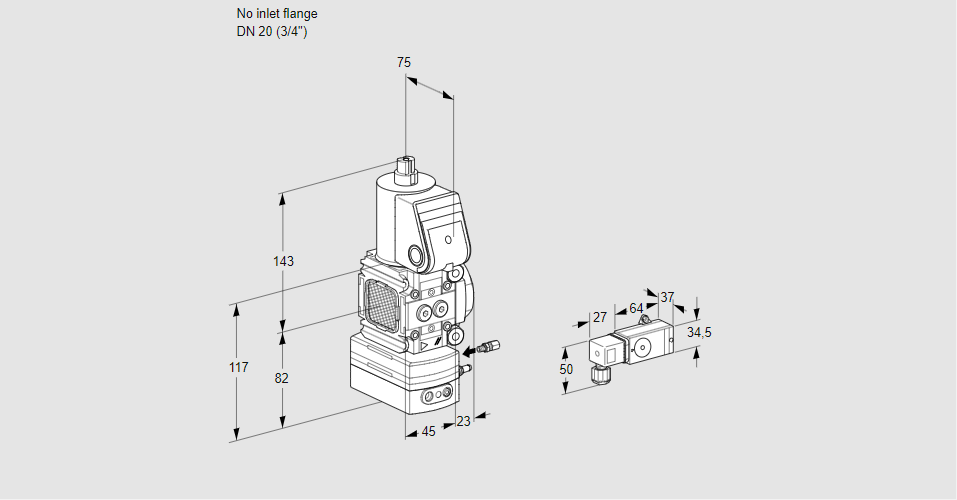 Регулятор соотношения газ/воздух 1:1  с эл.магнитным клапаном VAG 1-/20R/NWAE