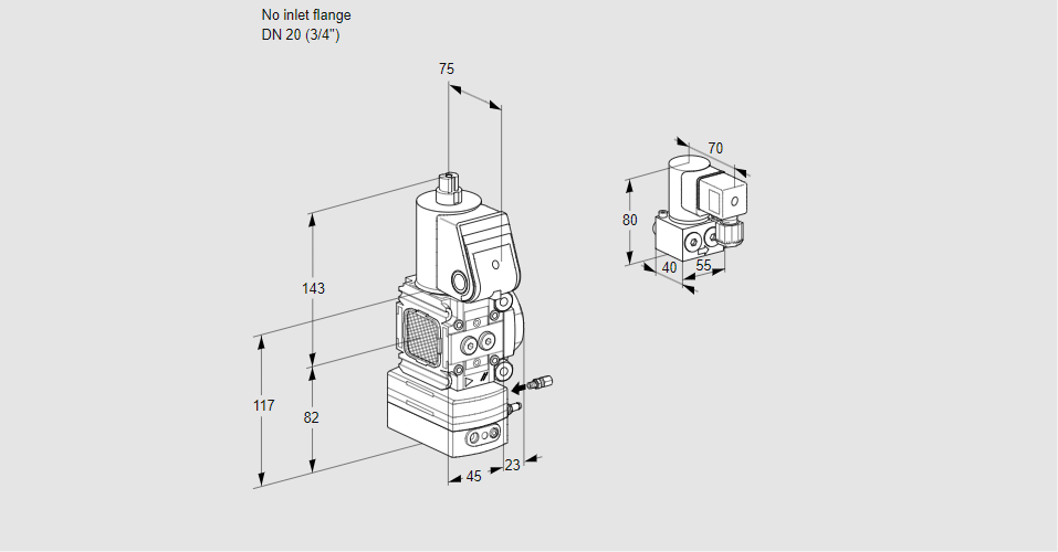 Регулятор соотношения газ/воздух 1:1  с эл.магнитным клапаном VAG 1-/20R/NQAE