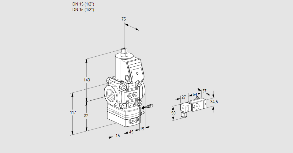 Регулятор соотношения газ/воздух 1:1  с эл.магнитным клапаном VAG 115R/NWBE