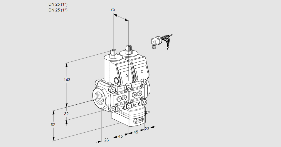 Регулятор соотношения газ/воздух с двумя эл.магнитными клапанами VCG 1E25R/25R05NGNKR/PPPP/PPPP