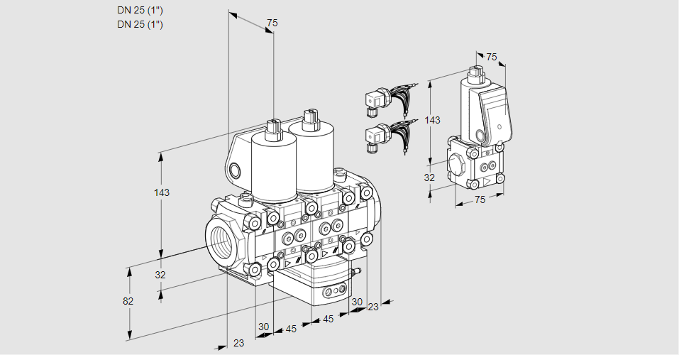 Регулятор соотношения газ/воздух с двумя эл.магнитными клапанами VCG 1E25R/25R05F2NGEVWL6/PPZS/PPPP