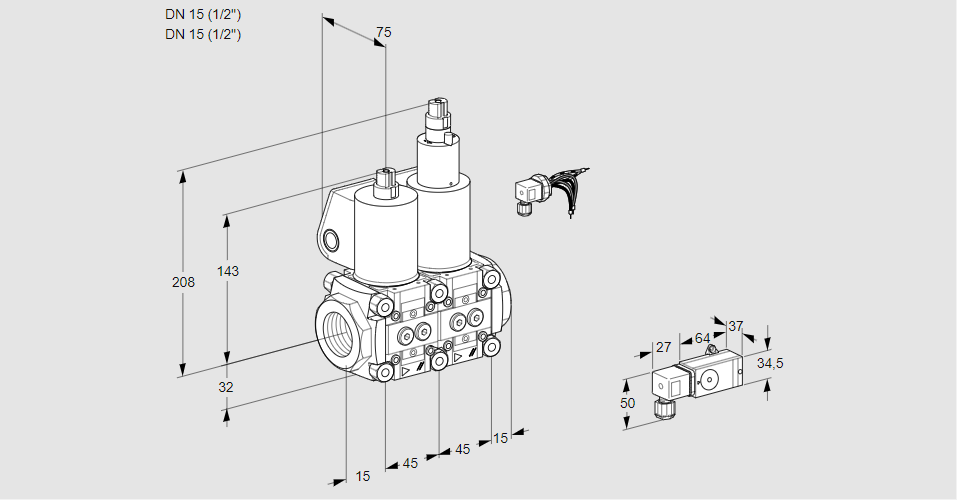 Клапан эл.магнитный сдвоенный VCS 1E15R/15R05NLWL/4-PP/2-PP