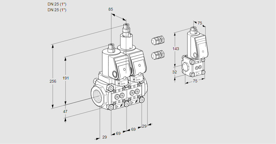 Клапан эл.магнитный сдвоенный VCS 2E25R/25R05NLWGR3/PPPP/PPZS