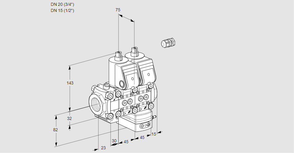 Регулятор соотношения газ/воздух с двумя эл.магнитными клапанами VCG 1E20R/15R05FNGEWR/PPPP/PPPP