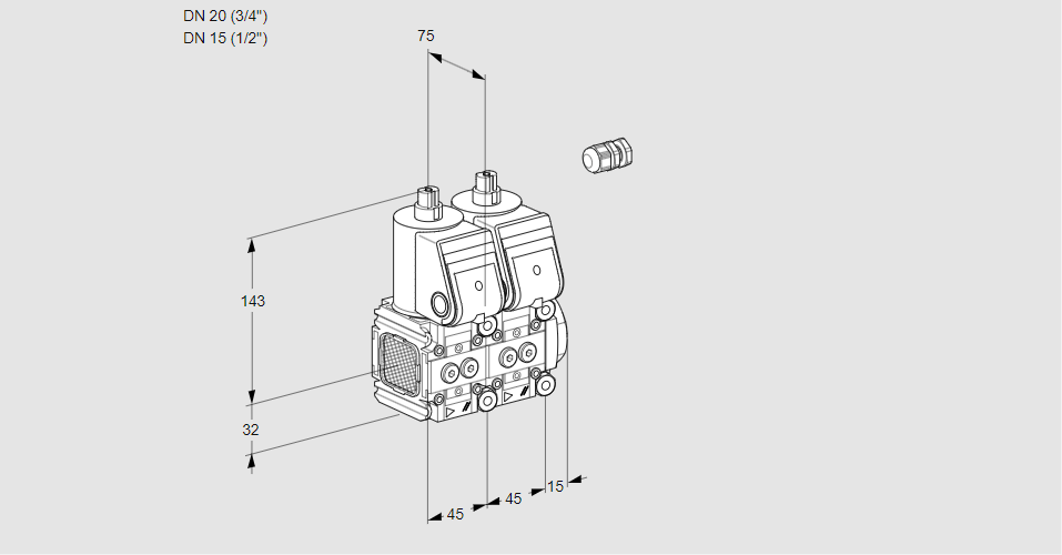 Клапан эл.магнитный сдвоенный VCS 1E20R/15R05FNNWR/PPPP/PPPP