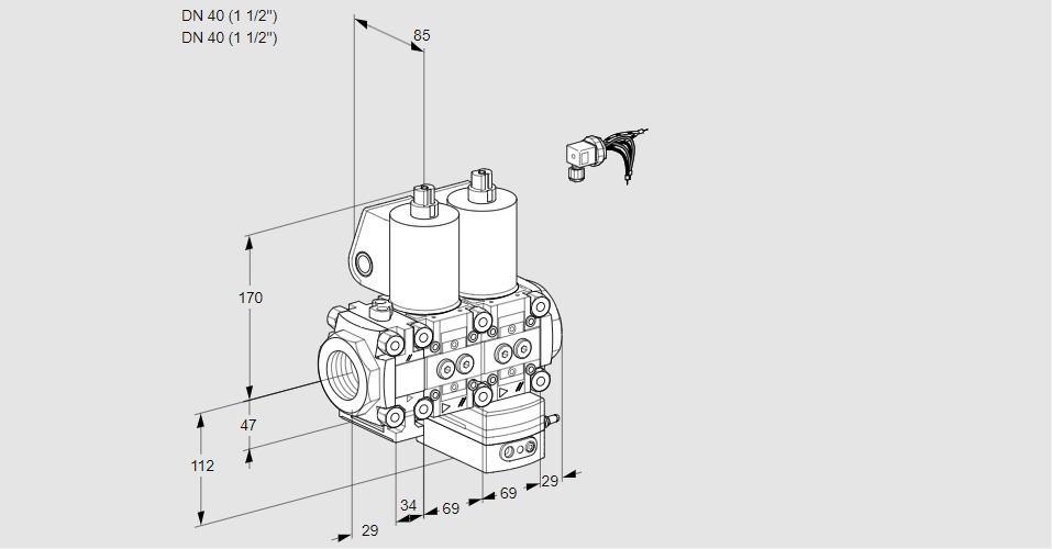 Регулятор соотношения газ/воздух с двумя эл.магнитными клапанами VCG 2E40R/40R05FNGEWL/PPPP/PPPP