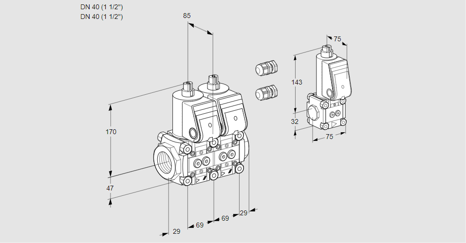 Клапан эл.магнитный сдвоенный VCS 2E40R/40R05NNWR3/PPPP/PPZS