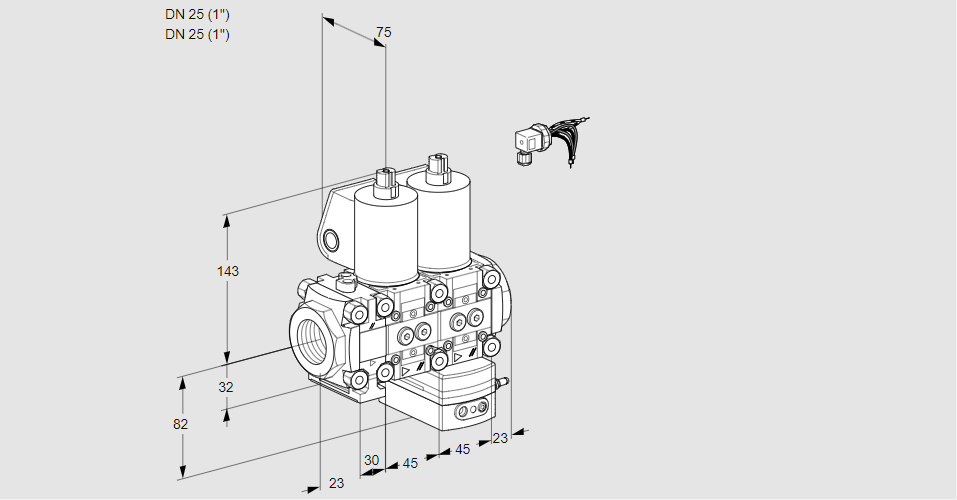 Регулятор соотношения газ/воздух с двумя эл.магнитными клапанами VCG 1E25R/25R05FNGEWL/PPPP/PPPP