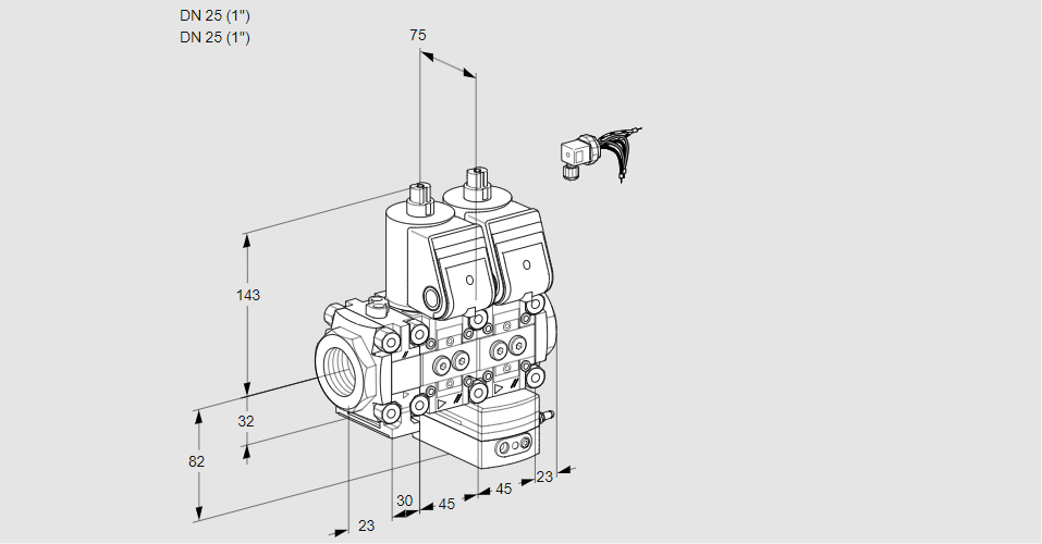Регулятор соотношения газ/воздух с двумя эл.магнитными клапанами VCG 1E25R/25R05FNGEWR/PPPP/PPPP