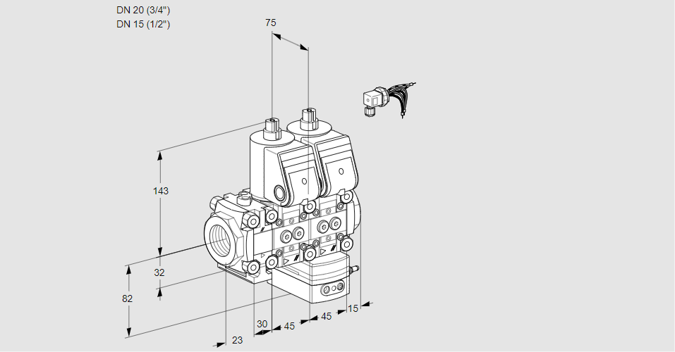 Регулятор соотношения газ/воздух с двумя эл.магнитными клапанами VCG 1E20R/15R05FNGEWR/PPPP/PPPP