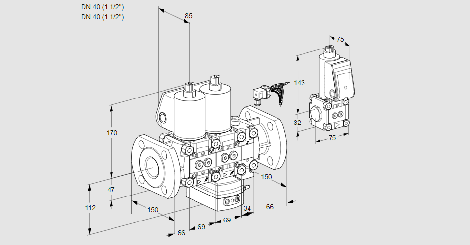 Регулятор соотношения газ/воздух с двумя эл.магнитными клапанами VCG 2E40F/40F05NGEVWL/PPZS/PPPP