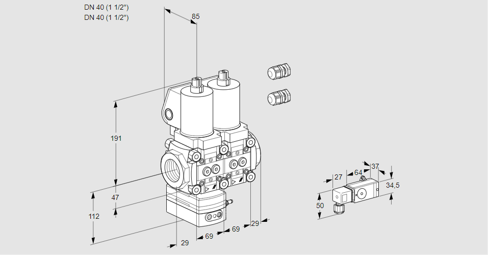 Регулятор давления с двумя эл.магнитными клапанами VCD 2E40R/40R05D-100NWSL3/1-PP/PPPP