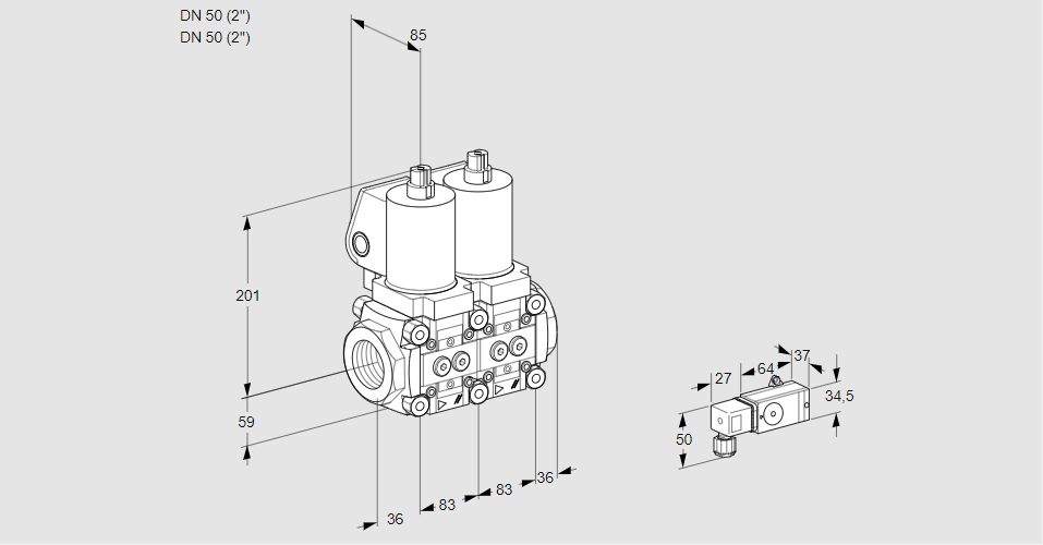 Клапан эл.магнитный сдвоенный VCS 3E50R/50R05NNWSL/PPPP/3--3
