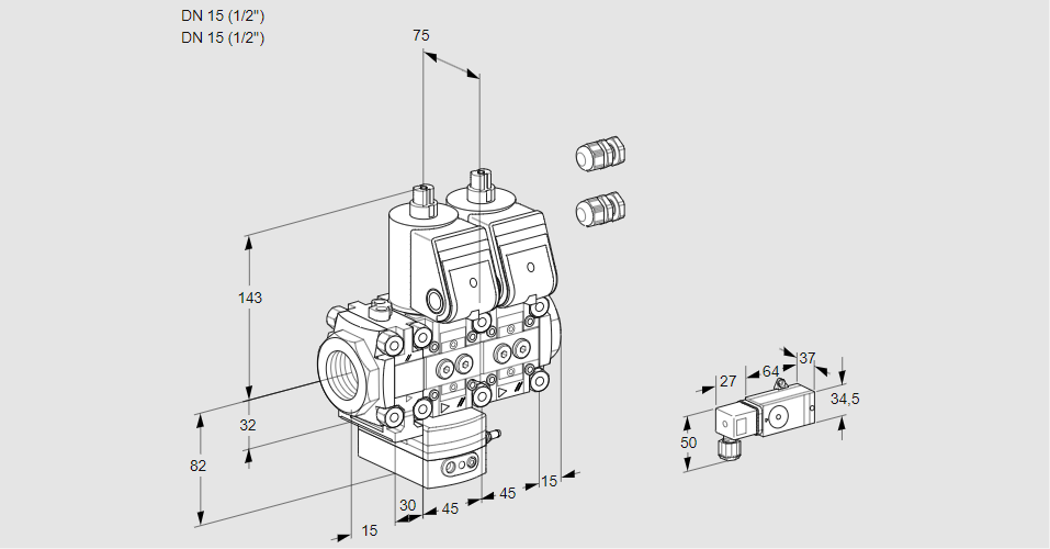 Регулятор давления с двумя эл.магнитными клапанами VCD 1E15R/15R05FD-50NWR3/2-PP/PPPP