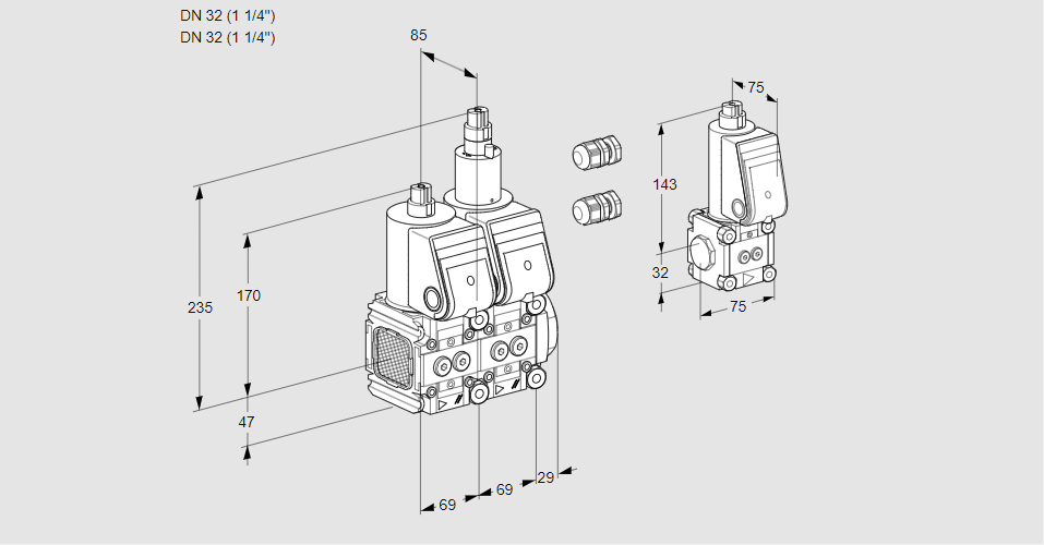 Клапан эл.магнитный сдвоенный VCS 2E32R/32R05FNLWR3/PPPP/BSPP