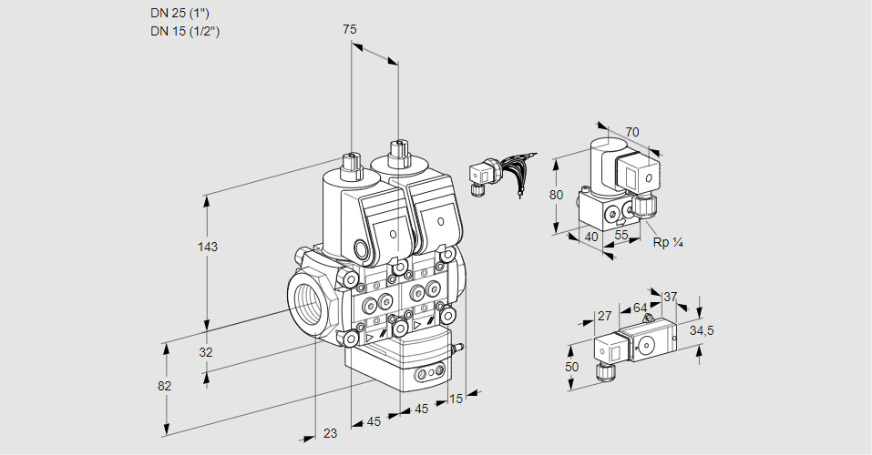 Регулятор соотношения газ/воздух с двумя эл.магнитными клапанами VCG 1E25R/15R05NGEWR/3-PP/MMZY