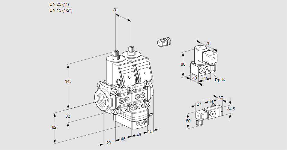 Регулятор соотношения газ/воздух с двумя эл.магнитными клапанами VCG 1E25R/15R05NGEWR/3-PP/MMZY