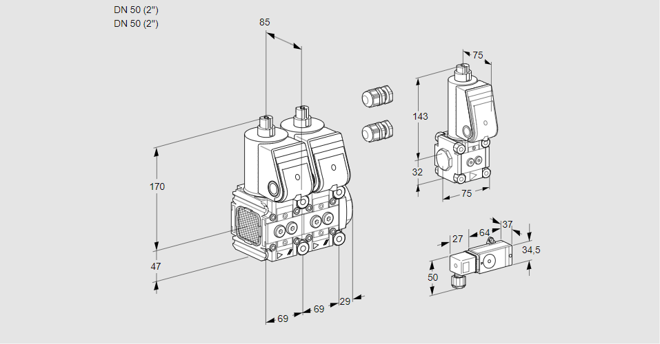 Клапан эл.магнитный сдвоенный VCS 2E50R/50R05FNNWR3/-4PP/PPBS