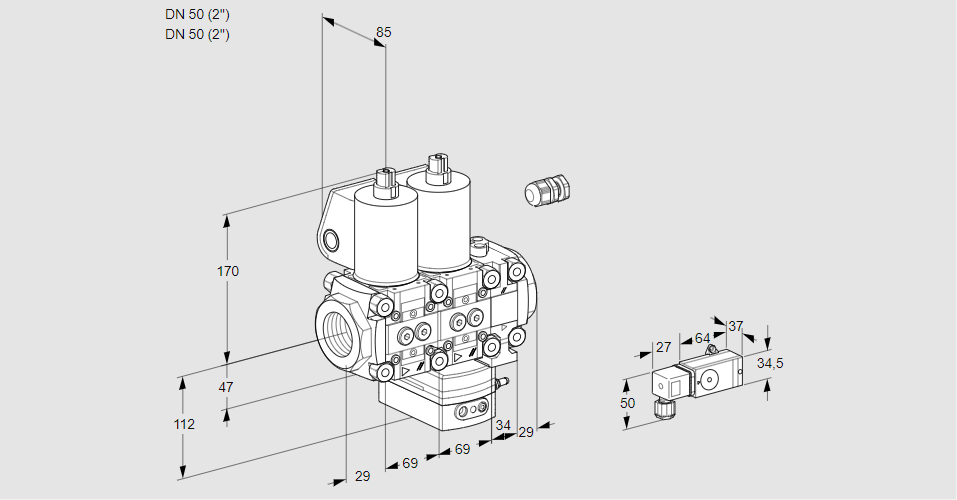 Регулятор давления с двумя эл.магнитными клапанами VCD 2E50R/50R05ND-25VWL/PPPP/1-MM