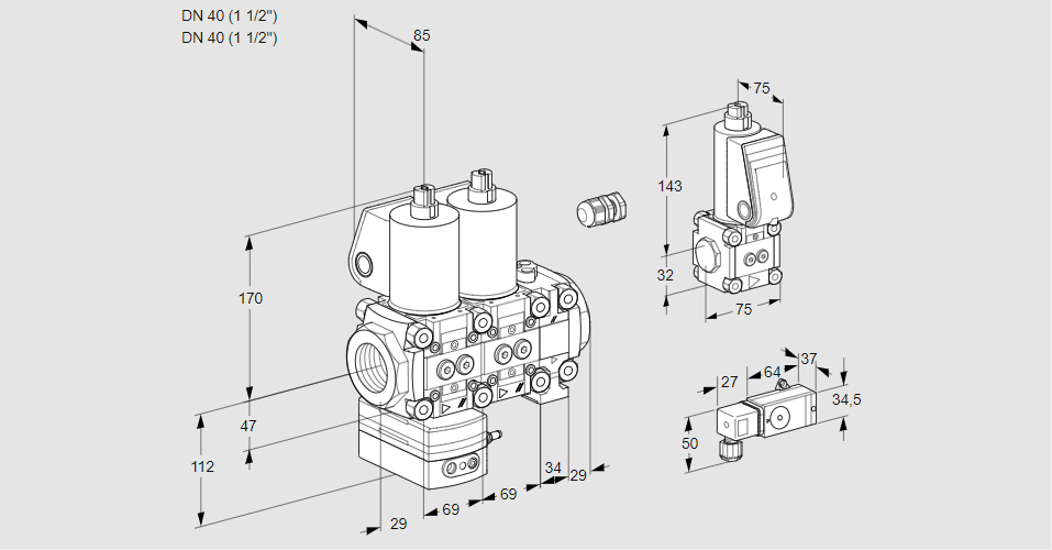 Регулятор давления с двумя эл.магнитными клапанами VCD 2E40R/40R05D-25NVWL/PPBS/2-PP