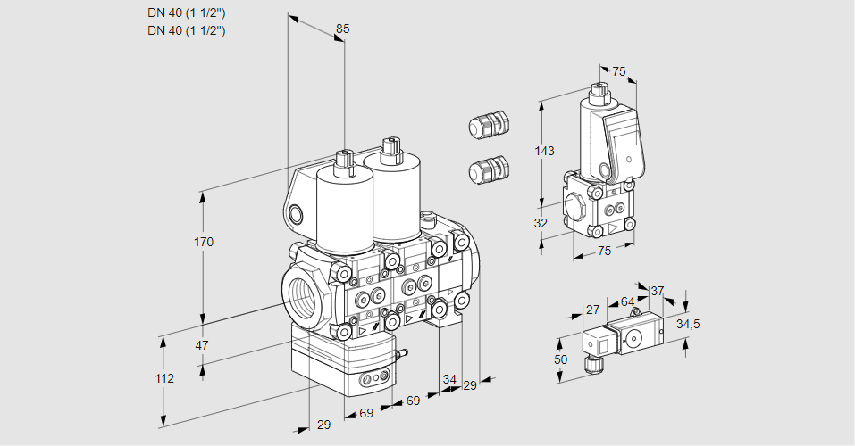 Регулятор давления с двумя эл.магнитными клапанами VCD 2E40R/40R05D-25NVWL3/PPBS/2--2