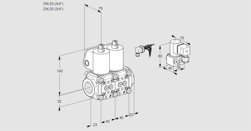 Клапан эл.магнитный сдвоенный VCS 1E20R/20R05NNWL/PPBY/PPPP