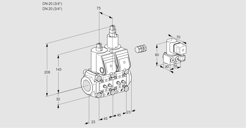 Клапан эл.магнитный сдвоенный VCS 1E20R/20R05NLWR/MMMM/PPBY