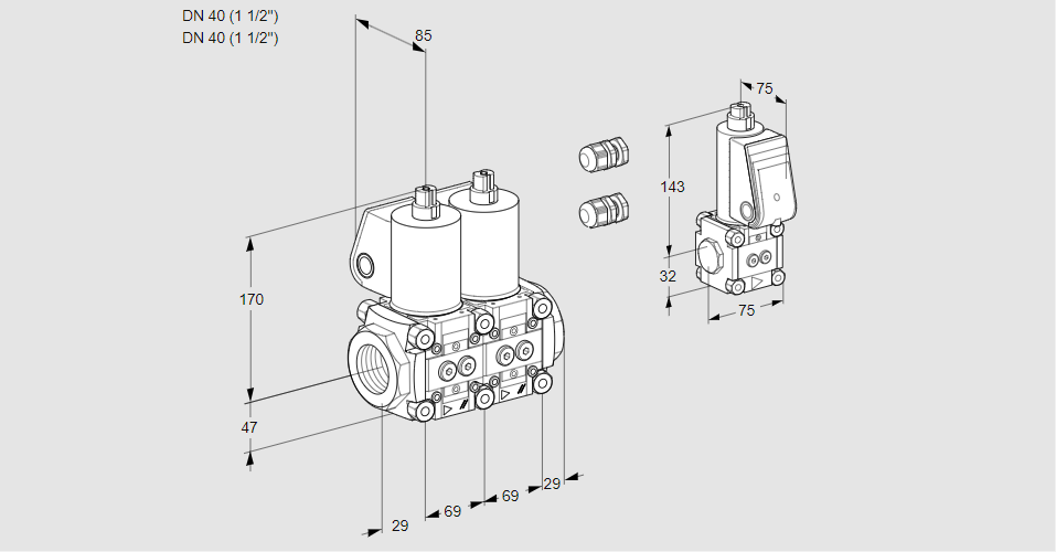 Клапан эл.магнитный сдвоенный VCS 2E40R/40R05NNWL3/PPZS/PPPP