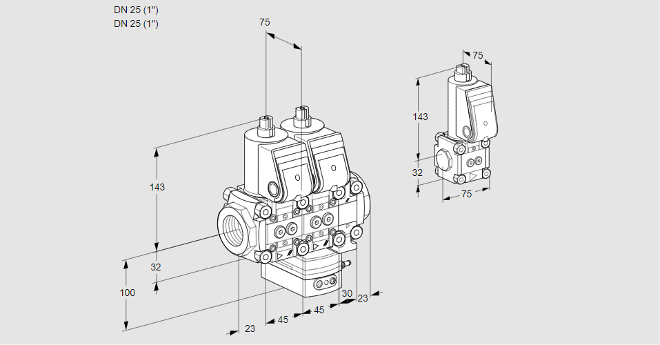 Регулятор расхода с двумя эл.магнитными клапанами VCH 1E25R/25R05NHEVWR/PPPP/PPBS