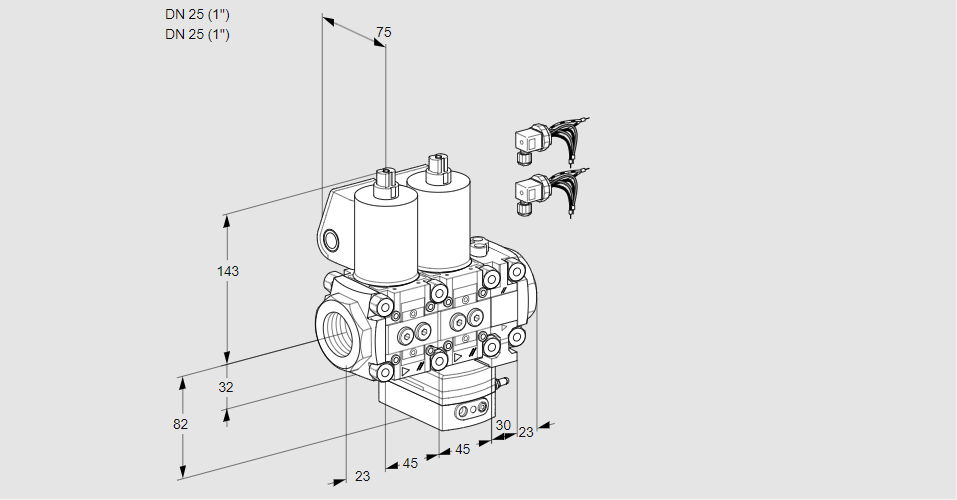 Регулятор соотношения газ/воздух с двумя эл.магнитными клапанами VCG 1E25R/25R05NGEVWL6/PPPP/MMMM