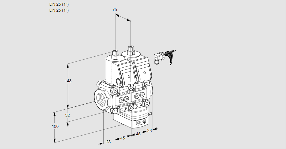 Регулятор расхода с двумя эл.магнитными клапанами VCH 1E25R/25R05NHEWR/PPPP/PPPP
