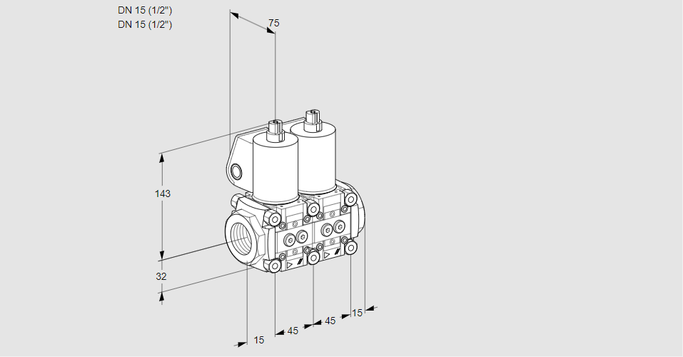 Клапан эл.магнитный сдвоенный VCS 1E15R/15R05NNWL/PPPP/PPPP
