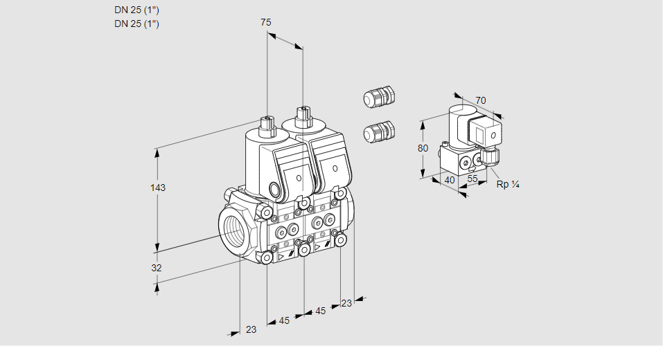 Клапан эл.магнитный сдвоенный VCS 1E25R/25R05NNWR3/PPPP/ZYPP