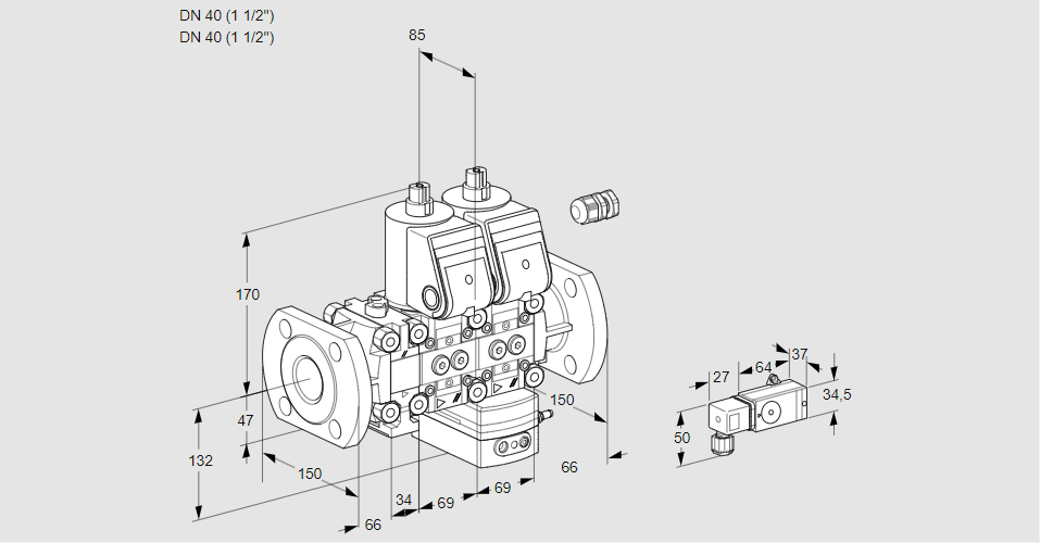 Регулятор соотношения газ/воздух с двумя эл.магнитными клапанами VCV 2E40F/40F05FNVKWR/2-PP/PPPP