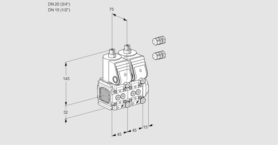 Клапан эл.магнитный сдвоенный VCS 1E20R/15R05FNNWR3/PPPP/PPPP