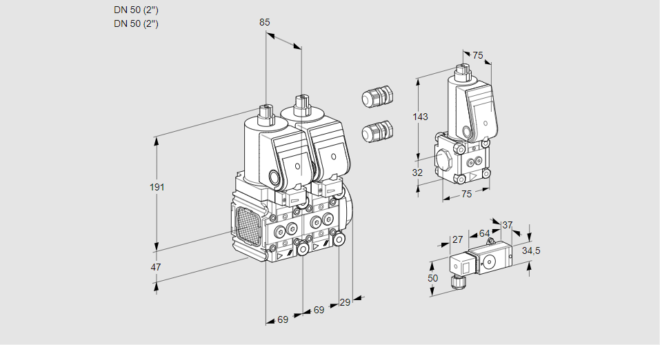 Клапан эл.магнитный сдвоенный VCS 2E50R/50R05FNNWSR3/1--3/PPBS